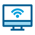 Icona illustrata di un computer con simbolo di rete.
